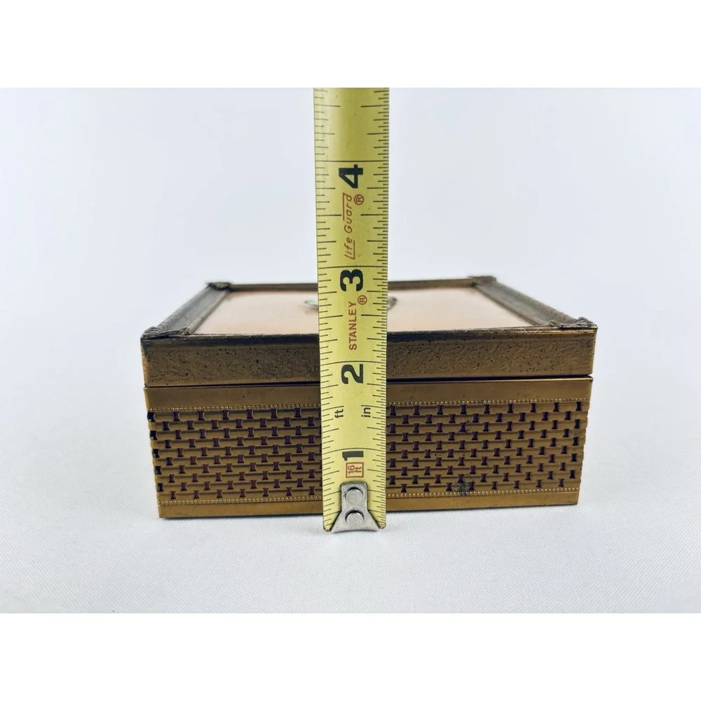 Vintage Metal Brass Jewelry Box With Floral Insert - Trinket Keeper
